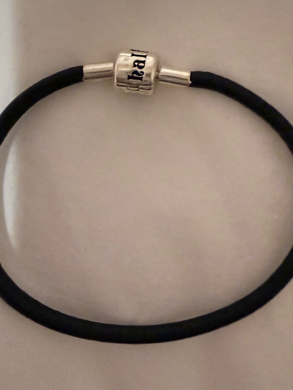 Halia’s Black Leather Cord Bracelet with Silver Clasp